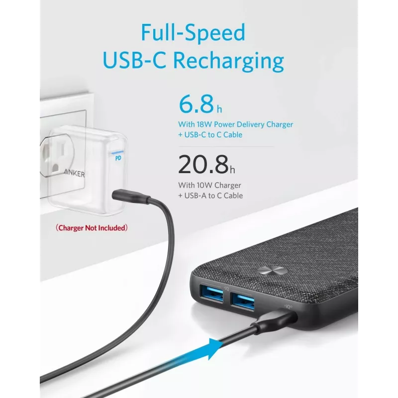 Batería externa USB 20000MAH negra/A1365G11 ANKER