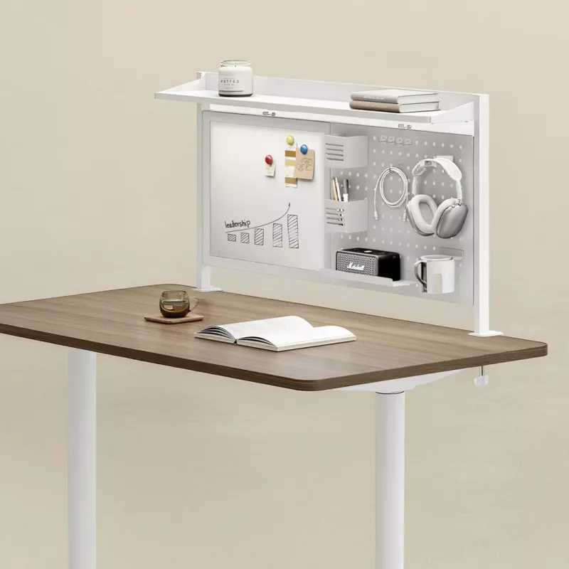 Separador de escritorio ergo office ER-301 W – panel de acero de 1116 mm de ancho con pizarra magnética, blanco, carga máx. 10 kg