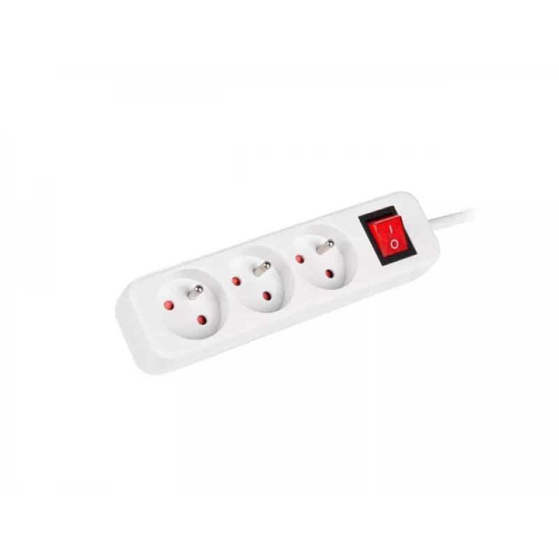 Alargador de corriente LANBERG PS1-03E-0300-W — cable de 3 m, 3 tomas AC Type E, blanco, interior