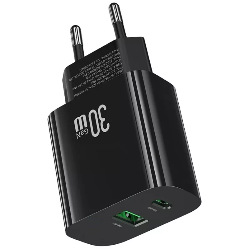 Cargador USAMS USA001631 30W con 1x USB-C y 1x USB-A carga rápida