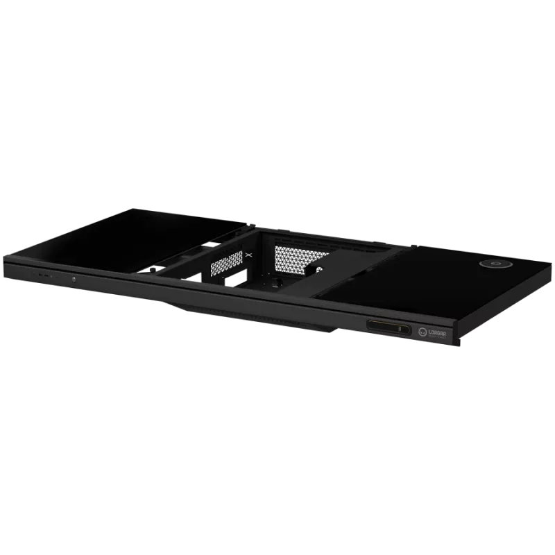 Mesa gaming de altura ajustable con doble motor, función sentado/de pie, caja de PC integrada, cargador inalámbrico, iluminación RGB, panel de control y puertos USB, tablero de vidrio templado, negro.