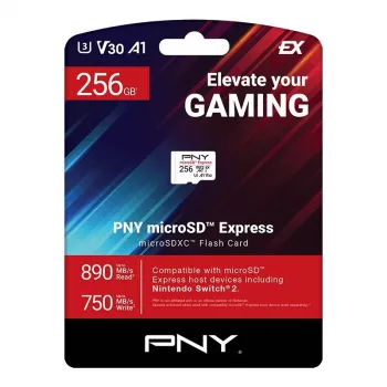 Tarjeta de memoria MicroSDXC PNY microSD Express 256 GB UHS‑I lectura 890 MB/s escritura 750 MB/s U3 V30