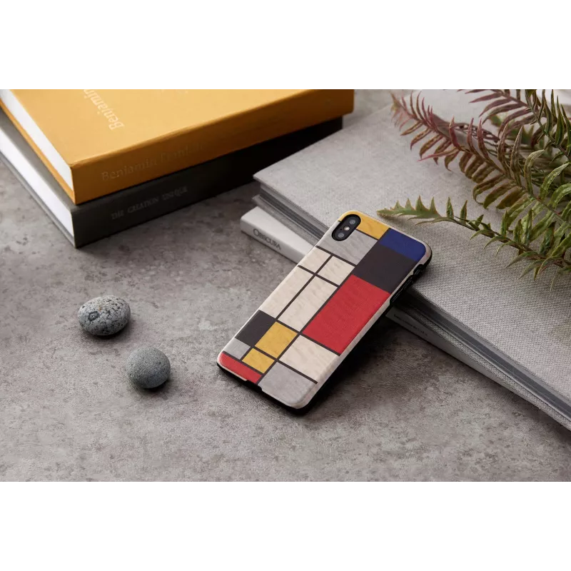 Funda para smartphone man and wood para iPhone X/XS, parte trasera de madera, marco blanco