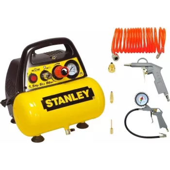Compresor SIN ACEITE 6L+Kit de AIRE COMPRIMIDO Stanley