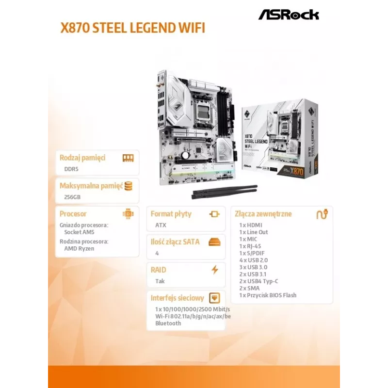 Placa base ASRock X870 Steel Legend WiFi AM5 ATX