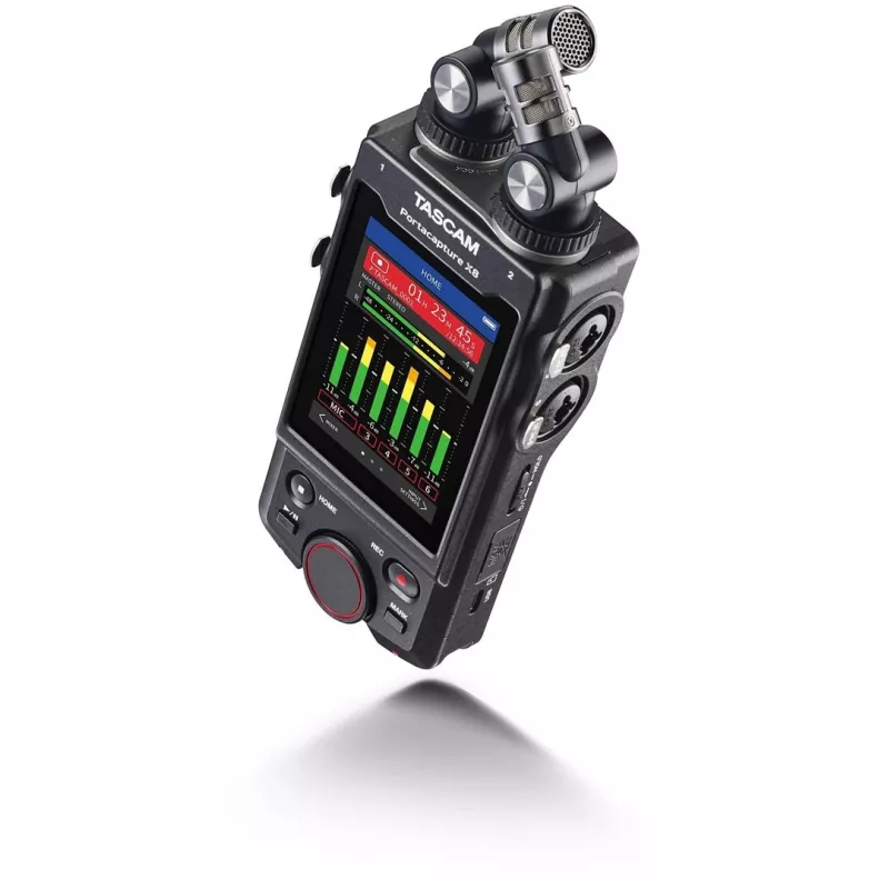 Grabadora de audio multipista portátil Tascam Portacapture X8 — 6 canales, 24/32 bits, hasta 96 kHz, 4 entradas combo XLR/TRS, tarjeta SD, USB-C, batería o fuente de alimentación