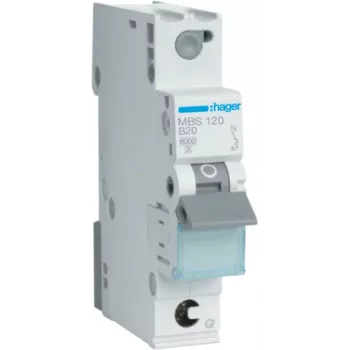 Hager MBS120 - 20 A - Tipo B - 1 módulo - -25 - 60 °C - -25 - 80 °C - 17,5 mm