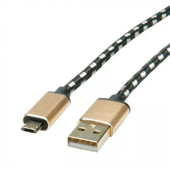 ROLINE 11.02.8819 Cable USB 0,8 m USB 2.0 USB C Micro-USB B Negro - Oro (11.02.8819)