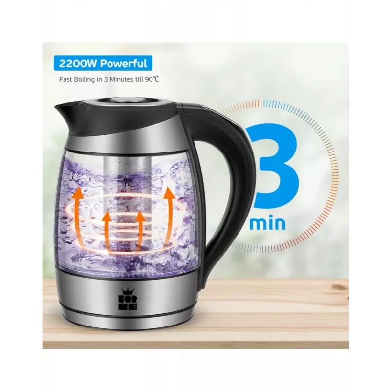 Forme FKG-448 hervidor eléctrico de cristal, 1,8 l, 2200 W, control de temperatura, gris
