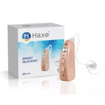 Amplificador de sonido Haxe JH351 recargable in-ear beige, frecuencia 950–3500 Hz, volumen de 4 niveles, a pilas