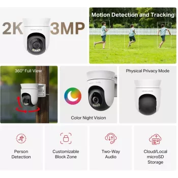 Cámara de seguridad IP MERCUSYS MC510 domo 2 MP, 2304×1296, 30 fps, Wi-Fi y Ethernet, visión nocturna IR, montaje en techo, blanca