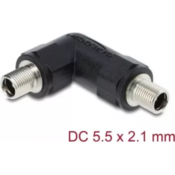 Delock 90942 adaptador de conector DC hueco 5,5x2,1 mm, hembra a hembra, con rosca, acodado 90 grados
