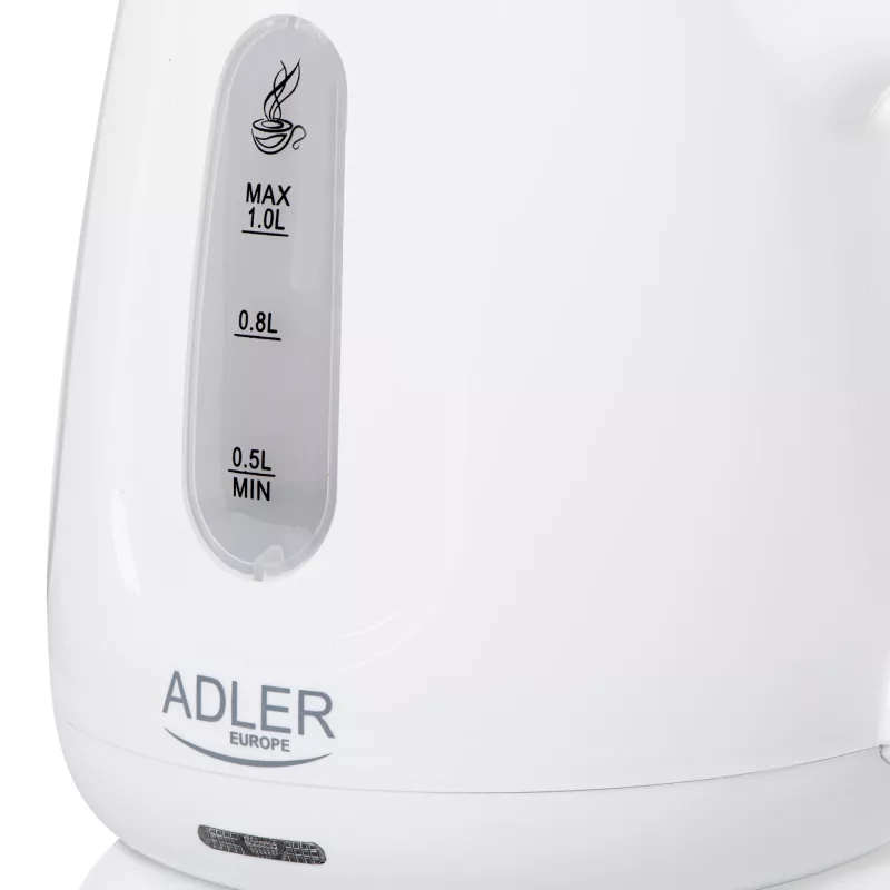 Hervidor de agua Adler AD 1373 – capacidad 1 L, 850 W, blanco, base 360°, polipropileno