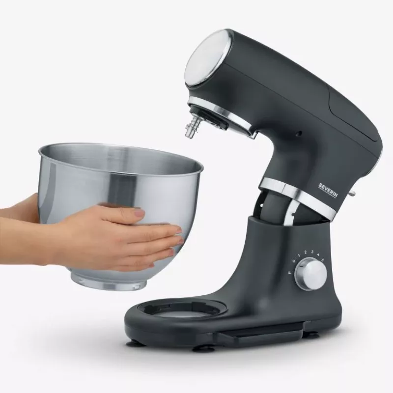Robot de cocina Severin KM 3898 1000 W 5,5 L negro acero cepillado plata