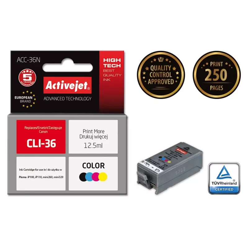Activejet ACC-36N cartucho de tinta (sustituto de Canon CLI-36; Supreme; 12,5 ml; color)