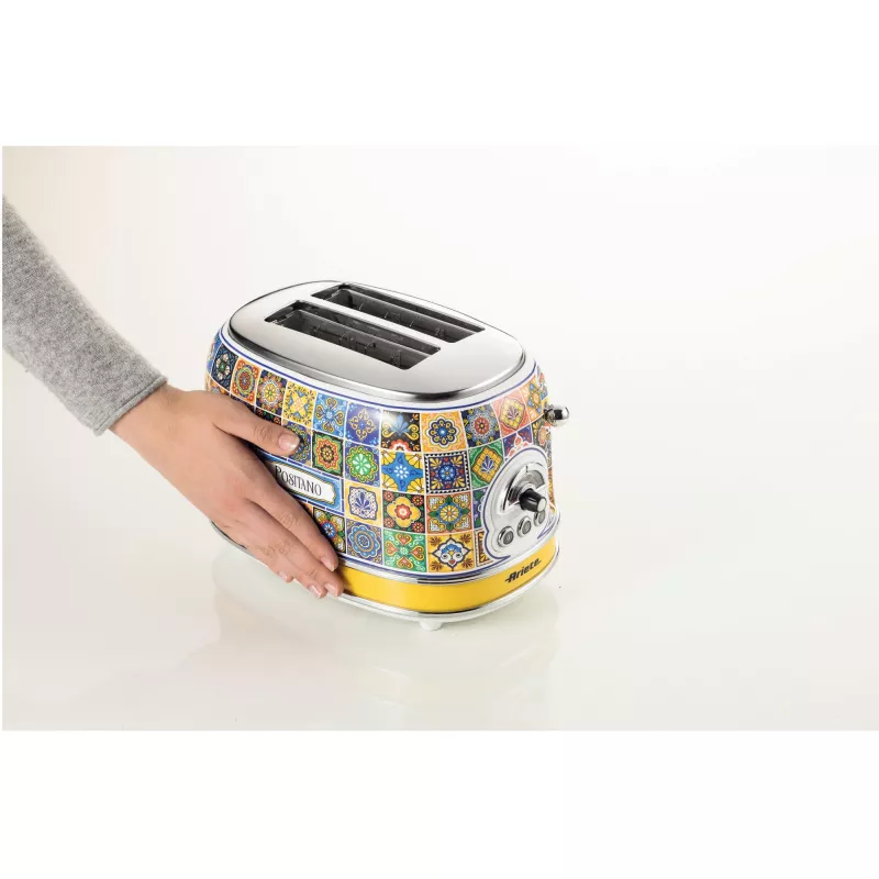 Ariete 155 Tostadora Positano, 810 W, 2 rebanadas, 6 niveles de tostado, bandeja recogemigas, función de descongelación, expulsión automática, sin pinzas