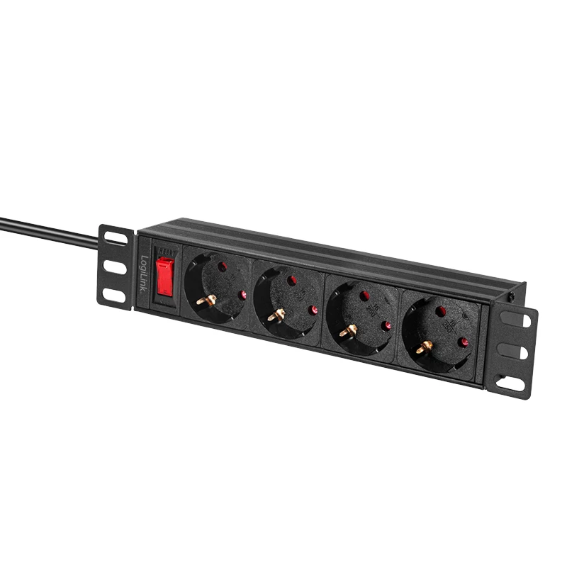 Regleta de enchufes LogiLink 25,40 cm (10 pulgadas), 4 tomas, con interruptor, negra - para el mercado: D / NL / A / L - 1 unidad (PDU4B01)