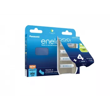 Baterías recargables PANASONIC ENELOOP AAA 800 mAh 4 uds. + estuche (BK-4MCDE/4CP+CASE)