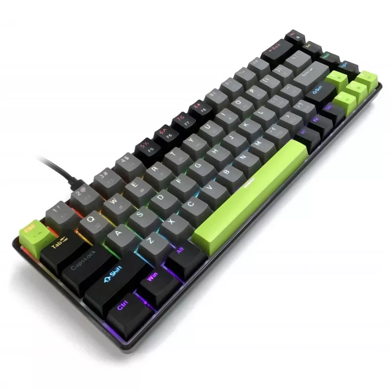 Teclado mecánico MEDIA-TECH MT1260 Red Core MX60, factor de forma 60%, interruptores CHERRY MX Red, iluminación RGB, USB, verde