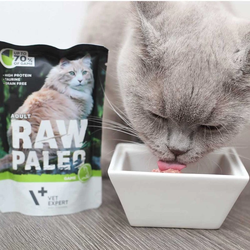 Comida húmeda para gatos VETEXPERT RAW PALEO Adult ciervo 100 g — bolsa monodosis sin cereales