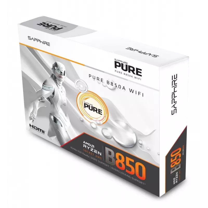Placa base Sapphire PURE B850A WIFI7, AMD B850, Socket AM5, ATX, DDR5