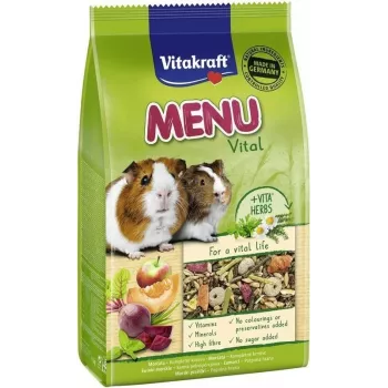 Alimento en pellets para cobayas Vitakraft Menu Vital 1 kg — sabor cereales, vitamina C, 12,5% fibra bruta, sin soja