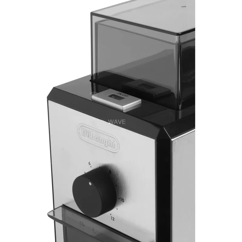 Molinillo de café De’Longhi KG89 — 120 g Capacidad de granos, 110 W, 12 tazas, Carcasa de acero inoxidable y plástico