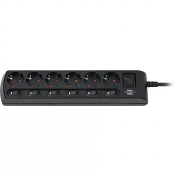 Regleta Brennenstuhl con interruptor individual 6 tomas – 6 dispositivos conmutables individualmente, cable de 2 m, negro
