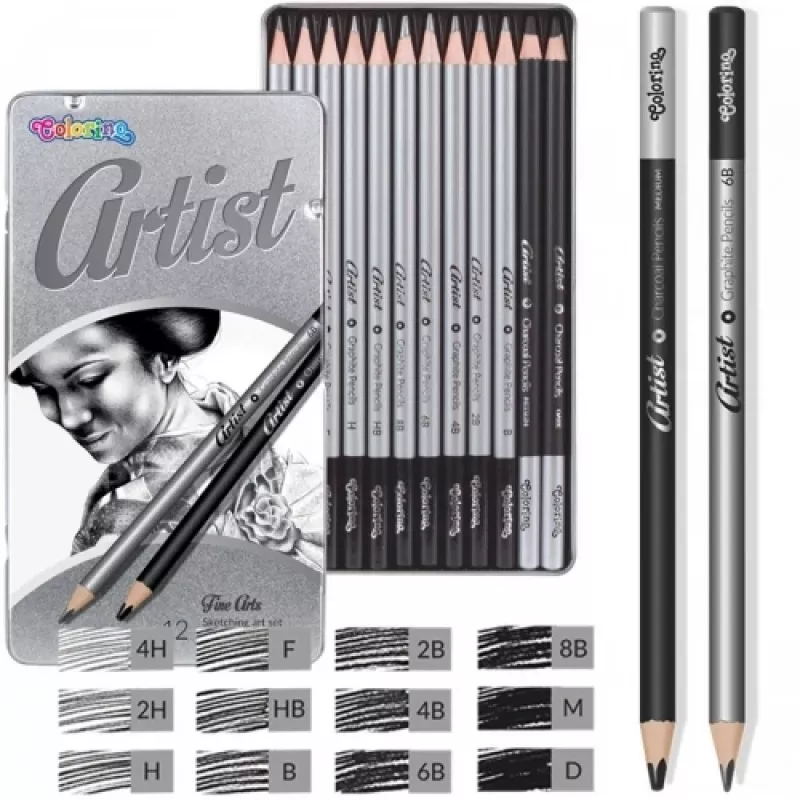 Set de dibujo Colorino 80118PTR – 12 lápices de boceto y accesorios
