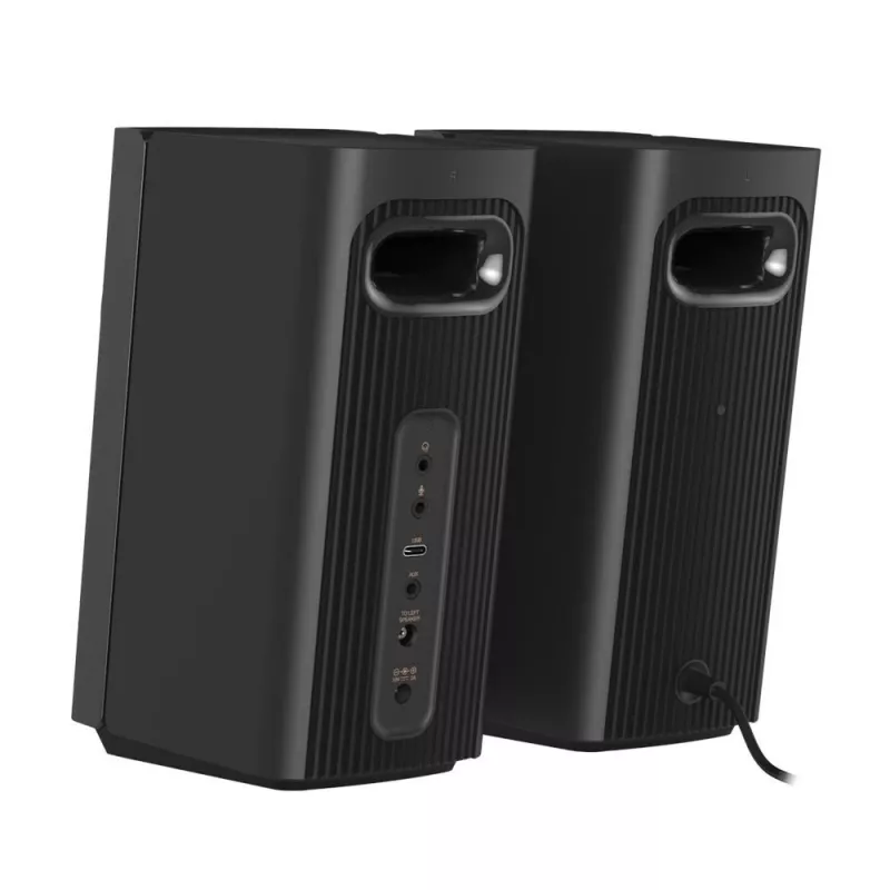 Altavoces de escritorio compactos Hi-Fi CREATIVE T60 2.0 con diálogo claro y sonido envolvente mediante Sound Blaster SmartComms Kit, conexiones de audio USB-C, micrófono y auriculares B