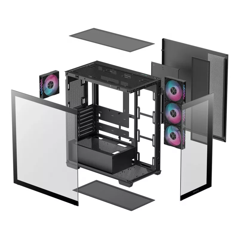 Caja de PC DeepCool CG580 4F semitorre — ATX/ITX/MicroATX, cristal templado, 3×120mm+1×120mm ventiladores, 2×3,5