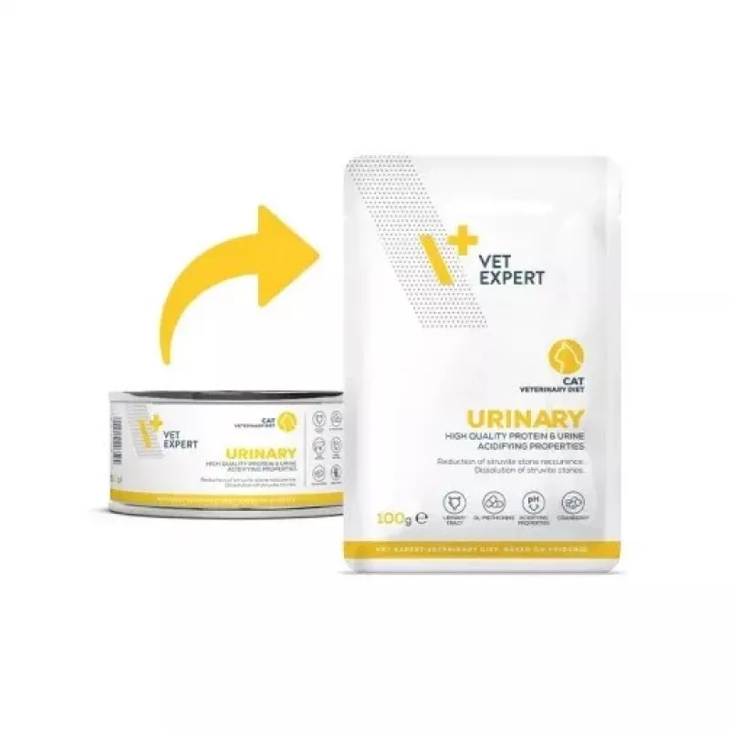 Dieta veterinaria húmeda para gatos VETEXPERT Urinary, aves, bolsa 100 g, adulto, sin azúcar ni conservantes