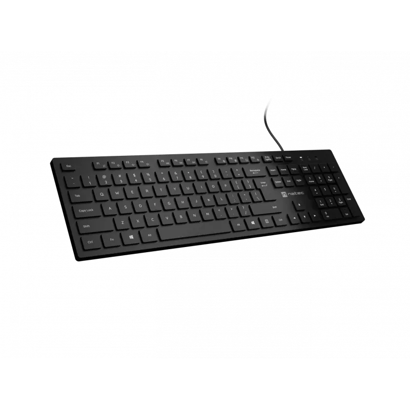 Teclado multimedia fino con cable NATEC HERRING — negro, distribución de perfil bajo, teclas multimedia