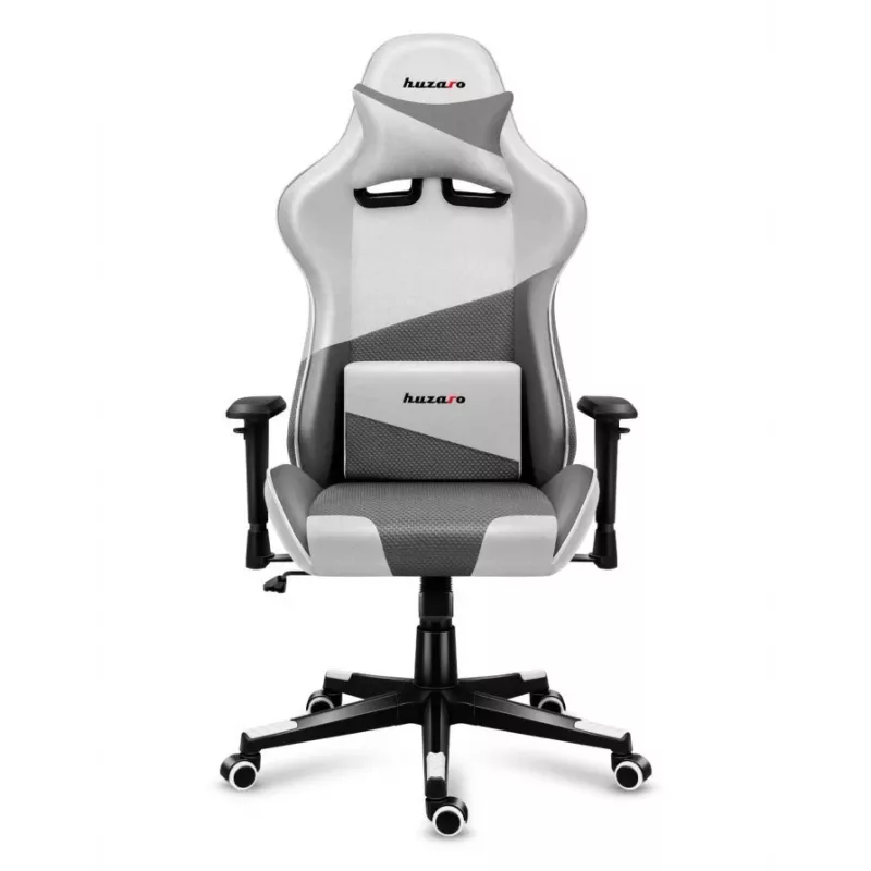 Silla gaming Huzaro Force 6.2 con asiento envolvente gris, blanca