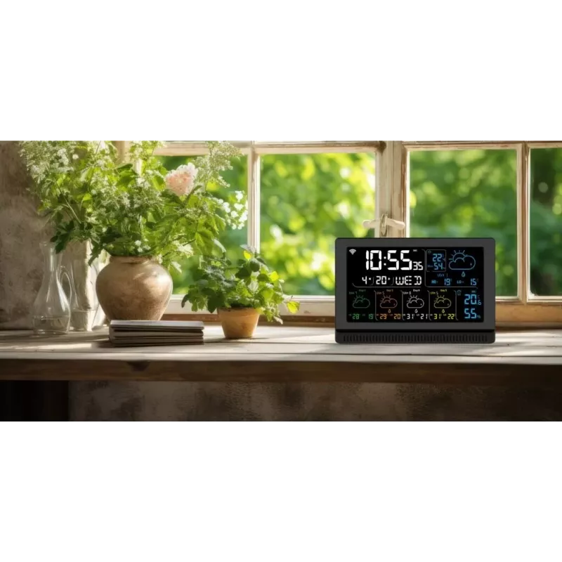 Manta MTO200B Windy Smart estación meteorológica con sensor exterior, Wi-Fi, negra
