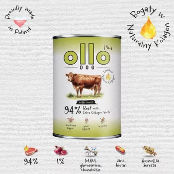 Ollo Plus Colágeno Ternera 400 g Lata de comida húmeda para perros