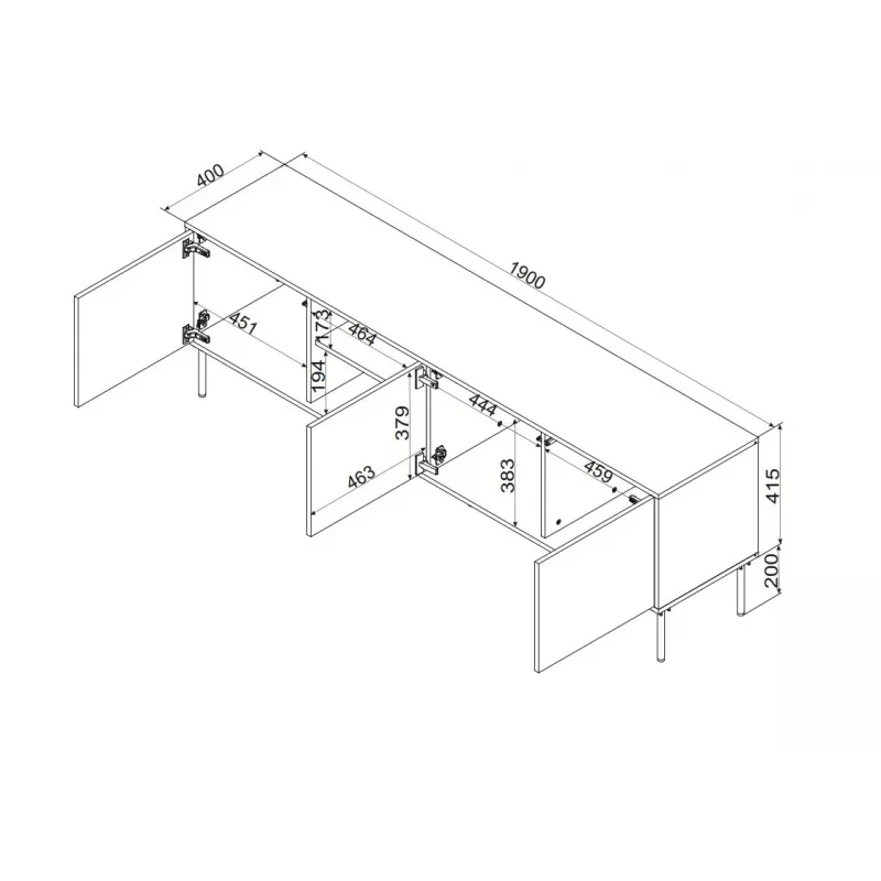 Mueble TV cama meble INSERTO 3D1W 190x40x62 cm negro con LED