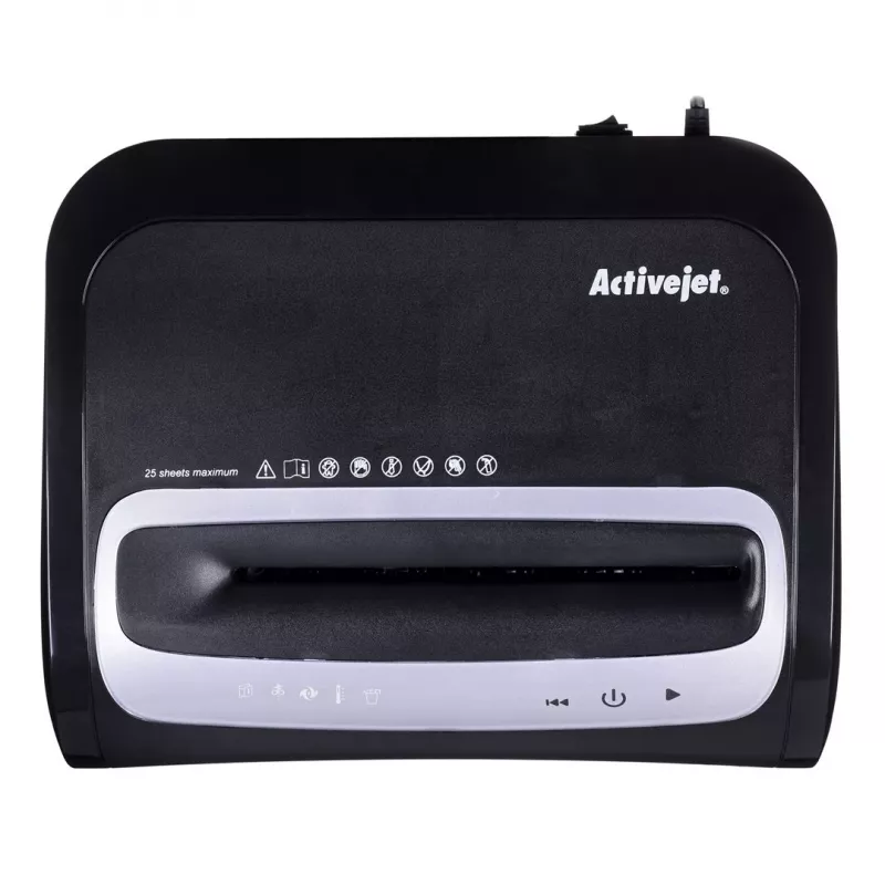 Activejet ASH-2502C trituradora de papel, P-4, 25 hojas, 28 l, fragmentos de 4x40 mm, negro