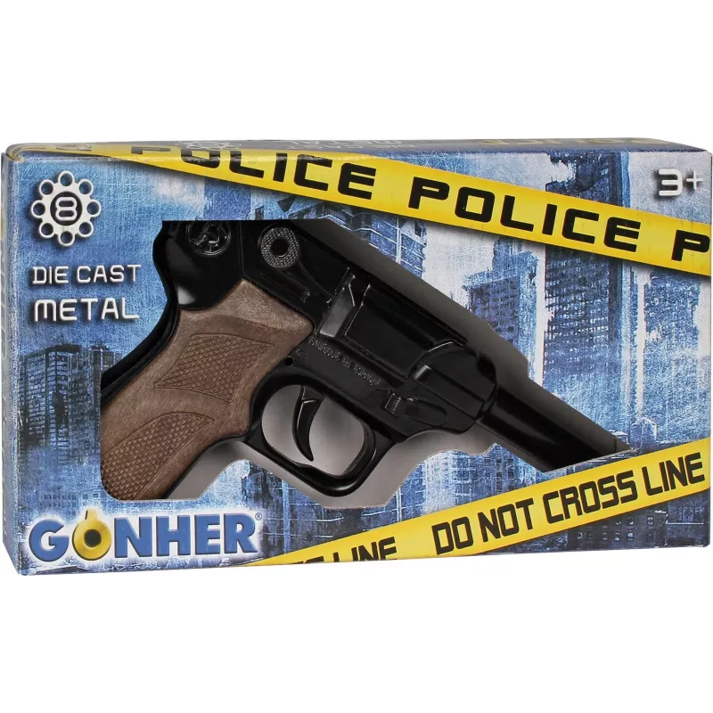 Revólver de policía de juguete de metal Gonher 8 disparos, construcción de metal, modelo 258441