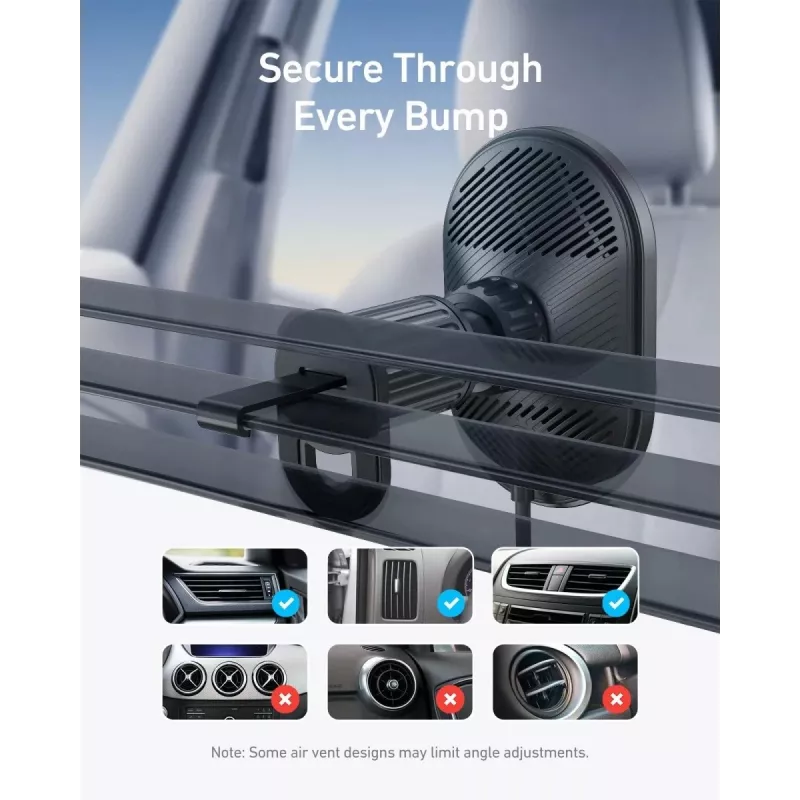 Cargador magnético inalámbrico para coche Anker MagGo 15W — Carga rápida magnética Qi de 15W para smartphones, Negro