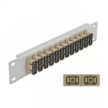 Panel de parcheo de fibra óptica DeLOCK 10 pulgadas 12 puertos SC dúplex beige 1HE gris