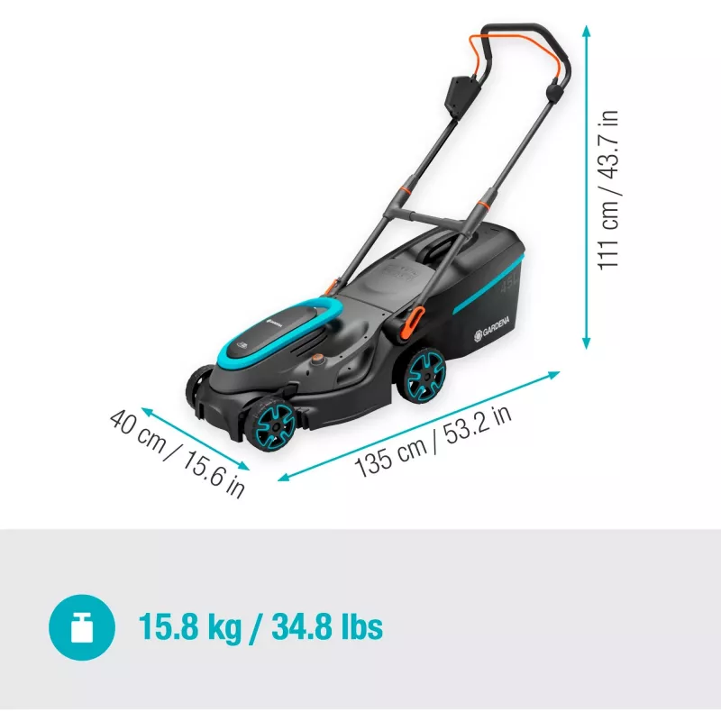 Cortacésped a batería Gardena PowerMax 37/36V P4A, set listo para usar, ancho de corte 37 cm, 36 V (2x 18 V), 2 baterías Li-Ion de 4,0 Ah (POWER FOR ALL ALLIANCE), cargador, negro/gris