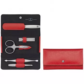Set de manicura de viaje ZWILLING Twinox 97092-002-0, estuche de piel rojo, 5 piezas