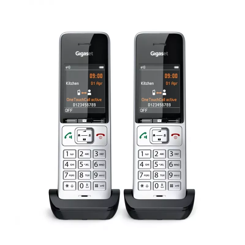 Teléfono analógico/DECT Gigaset COMFORT 500HX duo con identificación de llamadas negro, plata