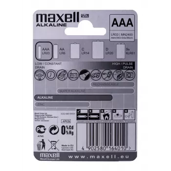 Pila MAXELL alcalina LR-03 AAA pack de 4 pilas desechables