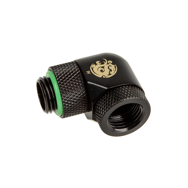 Adaptador 90° BitsPower BP-MB90R2LD G1/4 rosca macho a G1/4 rosca hembra, 2 conexiones giratorias orientables