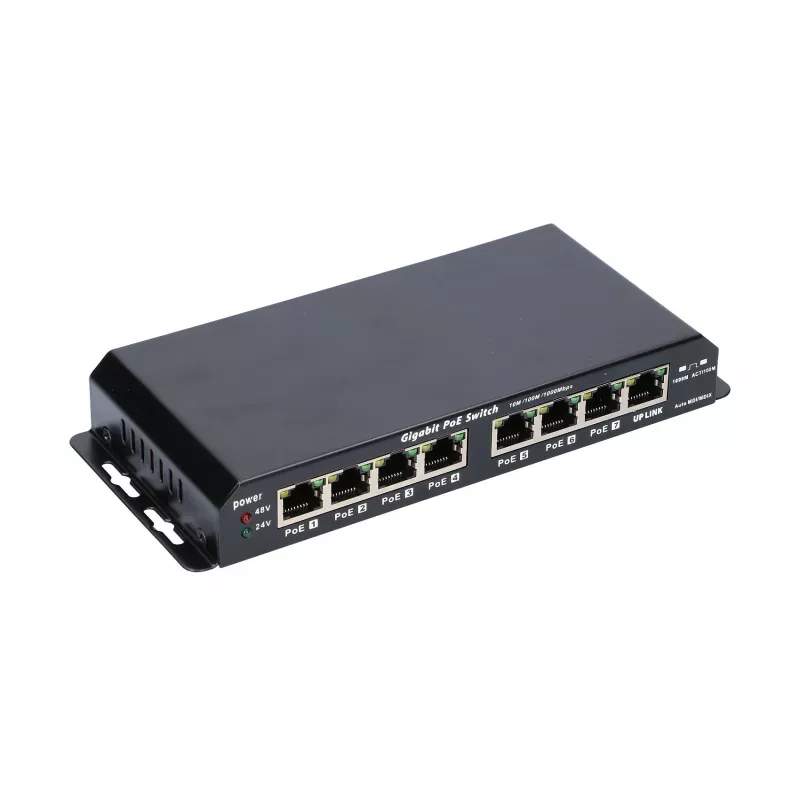 Switch PoE Extralink KRATOS 7x Gigabit PoE, 1x uplink RJ45, fuente de alimentación 24V 2,5A, 60W