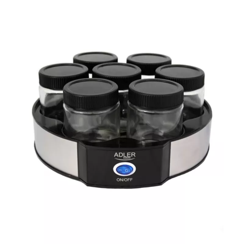 Yogurtera Adler AD 4476 — 7 vasos, 42 °C, 20 W, gris/negro/transparente