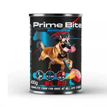 PRIME BITE Monoprotein ternera con zanahorias - comida húmeda para perros - 400 g