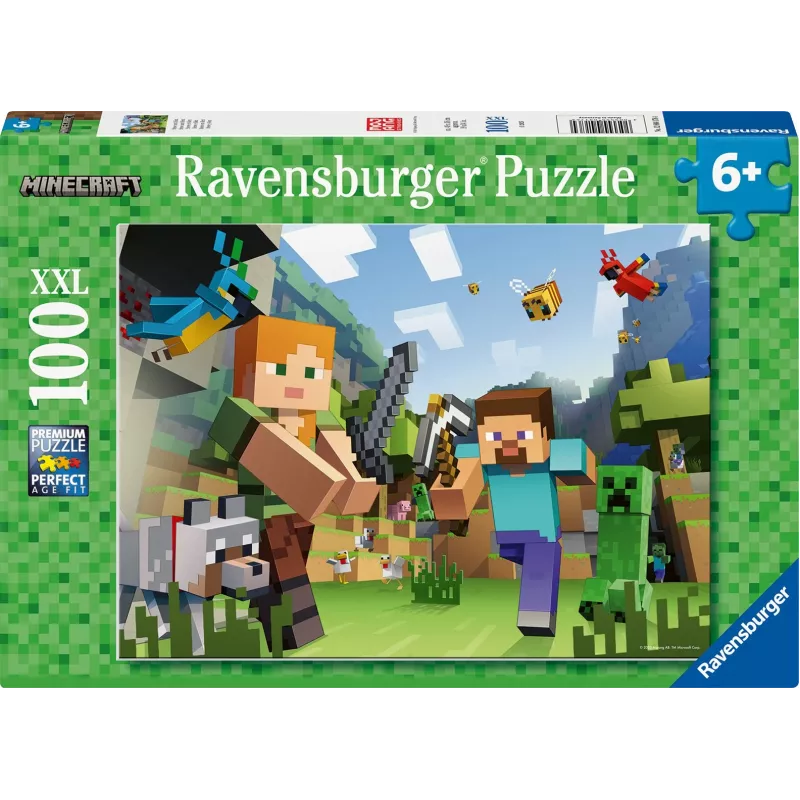 Puzle XXL 100 piezas - Minecraft Ravensburger puzle XXL de 100 piezas con ilustración de Minecraft. El producto está destinado a niños a partir de 6 años. Ravensburger es el mayor fabricante de puzles del mundo y produce puzles desde hace más de 120 años. Los puzles Ravensburger destacan por su superficie especial antirreflejo y están fabricados con cartón grueso patentado con una…